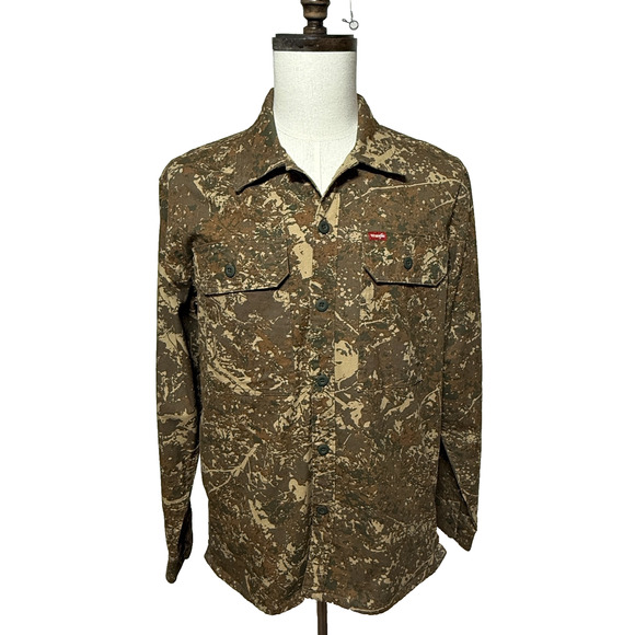 Wrangler Shirt Mens Medium Brown Camo Button Up Long Sleeve Pockets Hunting NWT - Picture 1 of 11